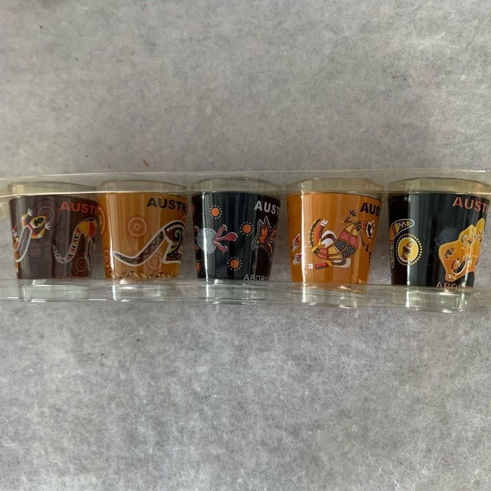 Set of 5 Australia Aboriginal Art Shot Glasses *New*